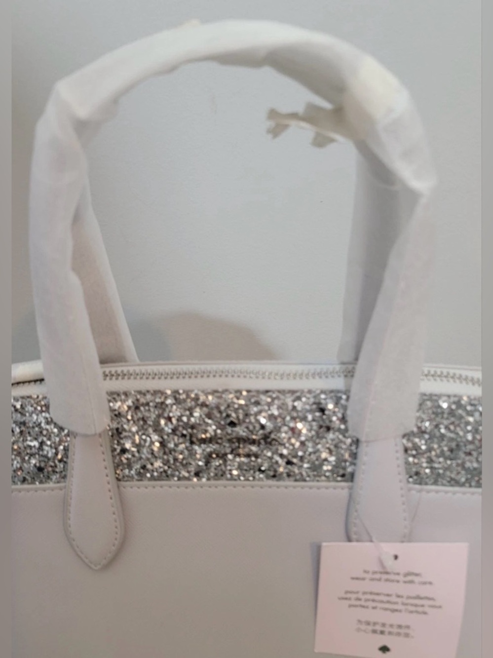 Kate Spade Flash Glitter Satchel Crossbody Bag Light Gray Silver NWT - Picture 10 of 16